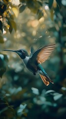 Naklejka premium Beautiful focus shot hummingbird flight nature image