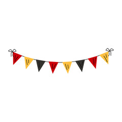 Fototapeta premium Garland of colored paper flags on a rope. Festive decoration. Festive garland in traditional German colours.