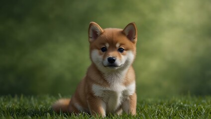 Yet another Shiba Inu puppy on a green background.