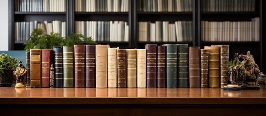 Row of Antique Books on a Wooden Desk