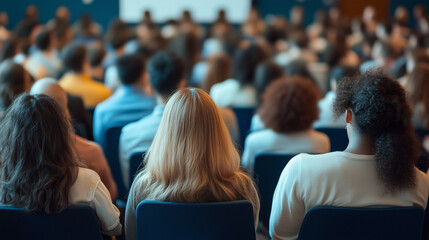 Grupa ludzi słuchających prezentacji w nowoczesnej sali konferencyjnej. 