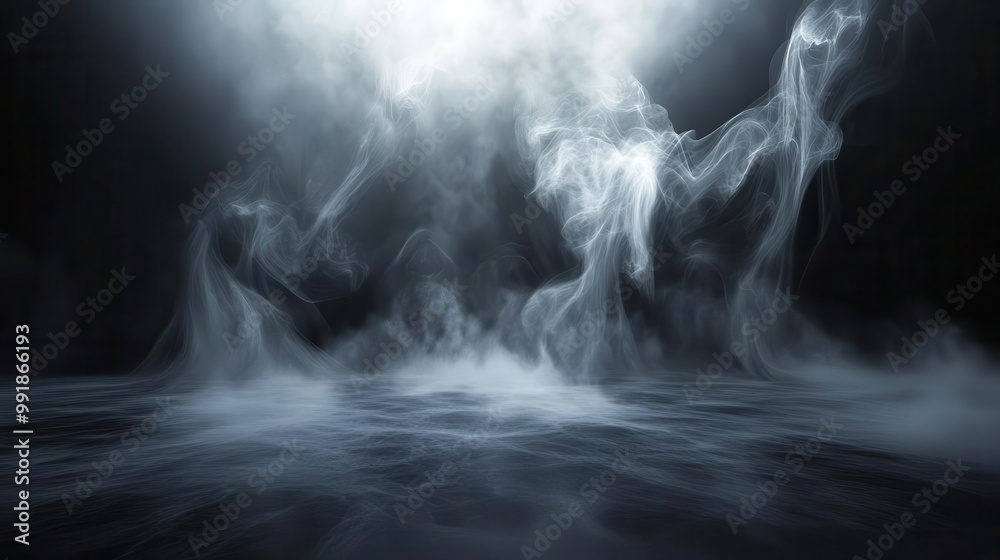 Wall mural ethereal mist swirls in mesmerizing patterns blending light and shadow ghostly tendrils dance across