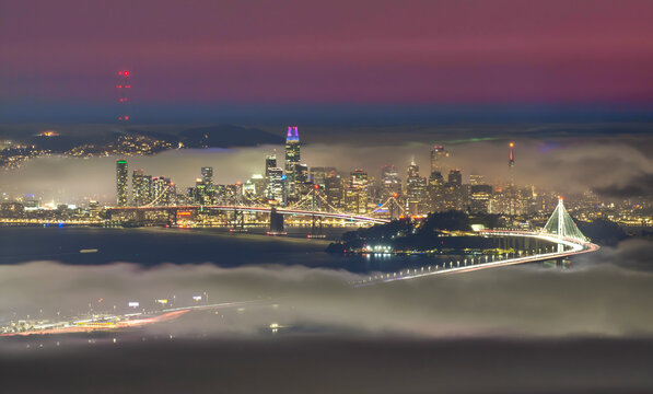 Foggy Night in San Francisco Bay Area, California