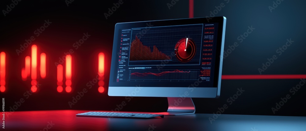 Aufkleber a modern computer monitor displaying red graphical data on a dark background.