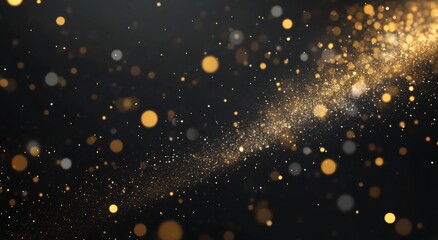Golden particles floating in the air against a dark background during an elegant celebration
