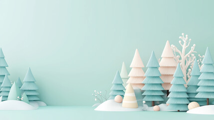 Obraz premium Winter landscape with pastel trees and minimalist design. serene snowy scenery with abstract elements.