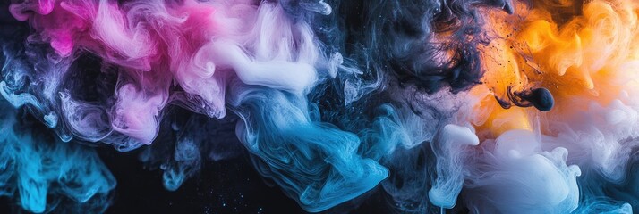 Fototapeta premium Ink drop texture in water, with swirling abstract shapes in black and vibrant colors