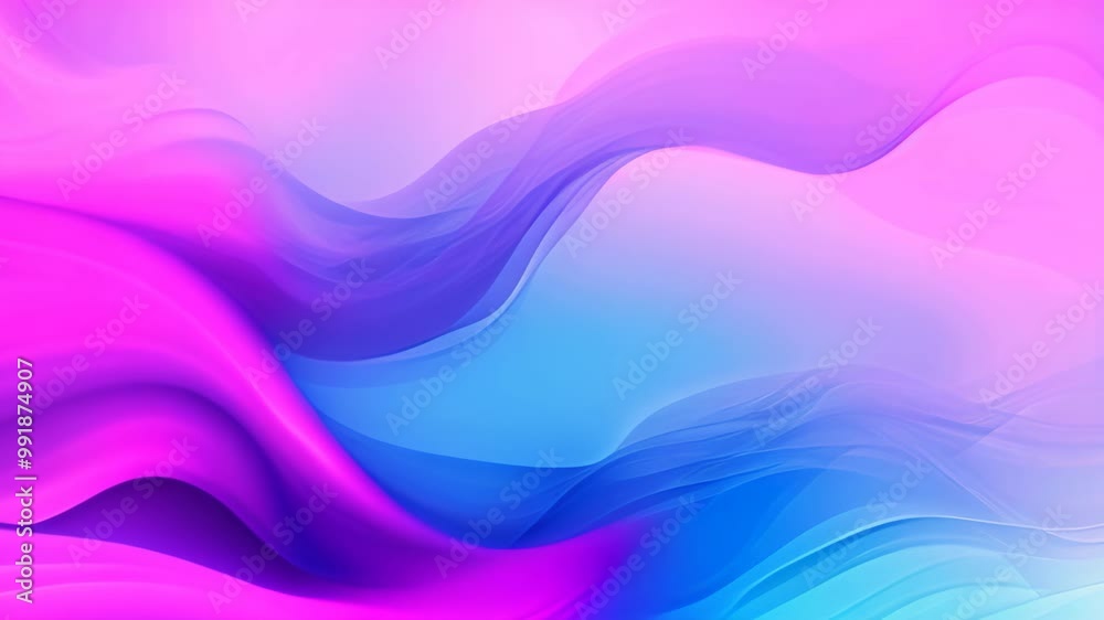 Poster abstract background with smooth lines in purple, blue and pink colors, random background in blue and