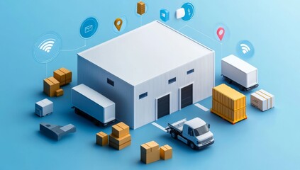 Isometric Industrial Warehouse Illustration