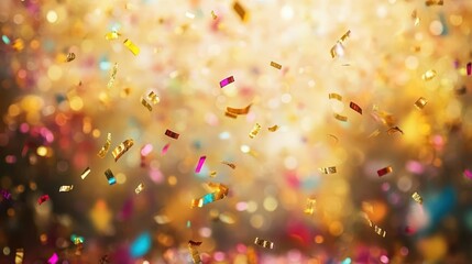 joyous celebration scene with swirling multicolored confetti blurred background suggesting movement and excitement soft focus creating a dreamy festive atmosphere