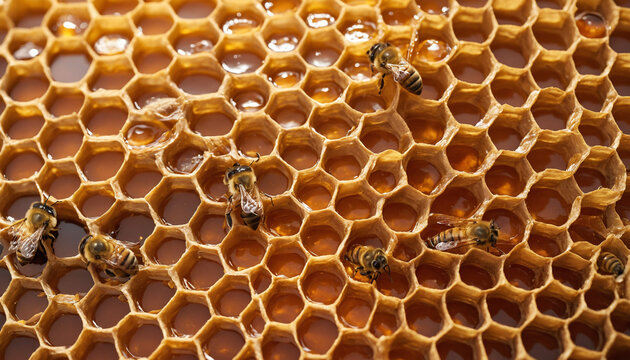Alv&eacute;oles ruche miel abeille g&eacute;om&eacute;trique apiculture macro pollinisation.