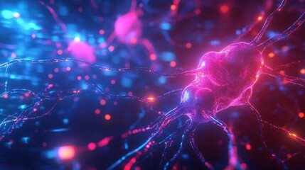 light trails forming a 3d neural network synapses firing in neon colors digital neurons pulsing with data abstract cyber backdrop