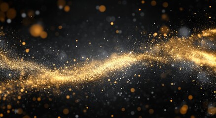 Obraz premium Golden particles floating in the air against a dark background during an elegant celebration