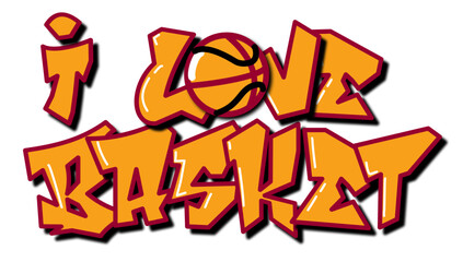 
Love - yellow, red and black basketball, sport vector graphics for street art - graffiti lettering typography - art illustration - multicolor - writen Word -

