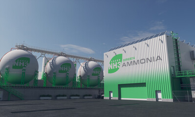 Green ammonia production infrastructure. Realistic 3D render.