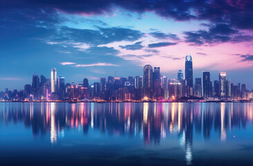 Stunning City Skyline at Dusk with Reflections in the Water