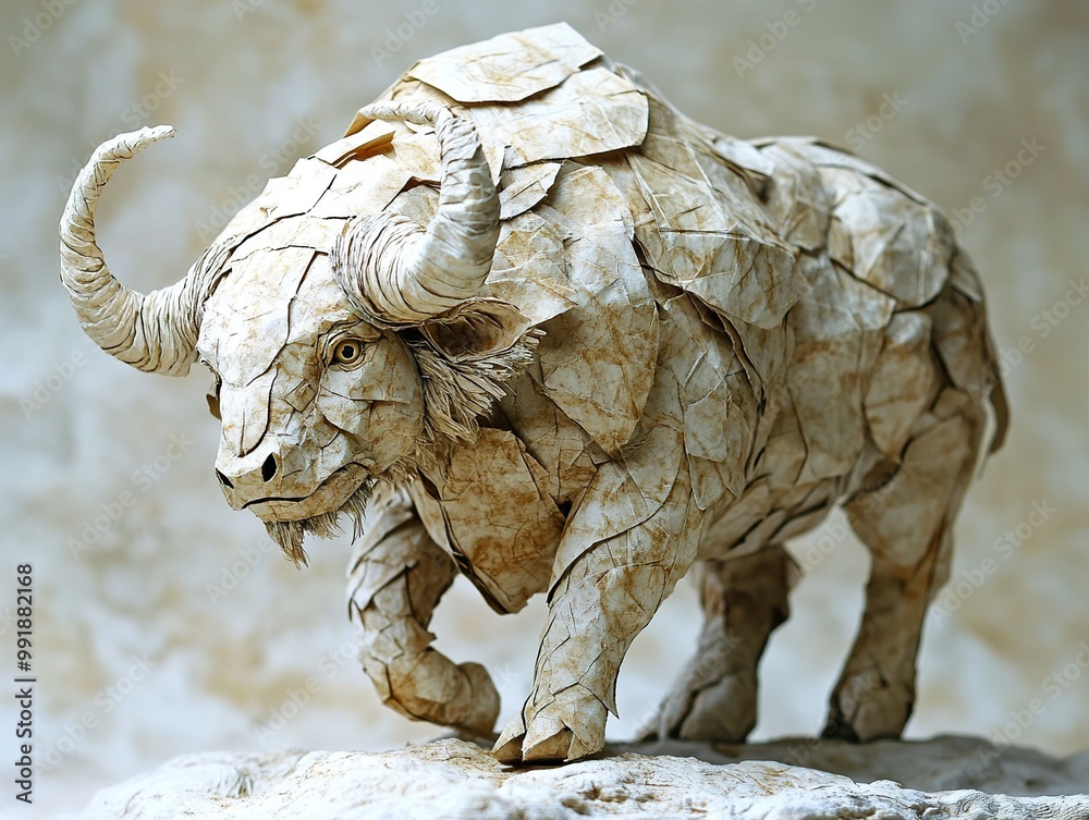 Wall mural origami bull sculpture: a masterpiece of paper art