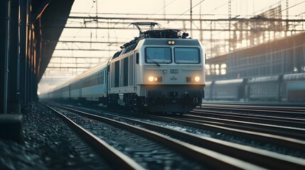 Obraz premium High-speed electric train racing through open countryside image