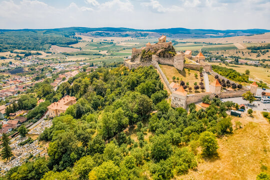 Rupea fortress with mountains in background, Transylvania, Romania