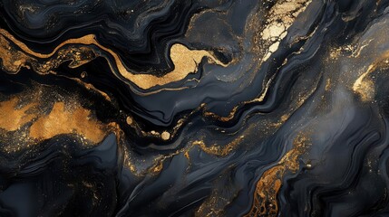 Obraz premium luxurious black and gold marble swirls abstract fluid art with rich metallic veins dramatic contrasts creating opulent textures for highend design