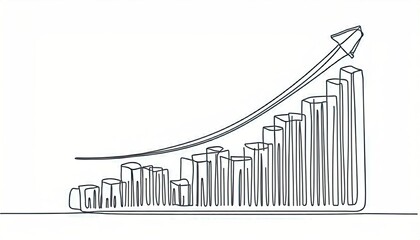 Single one line drawing of increasing profit business graph data. Business financial market