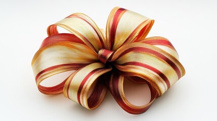 Fototapeta premium luxurious giftwrapping scene shimmering gold and red ribbons intertwined elegant bow craftsmanship festive sophistication on white