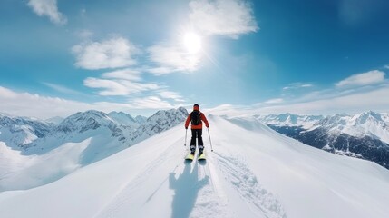 Adventurous Skier on Snowy Mountain Peak