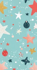 Festive winter-themed decorative pattern featuring ornaments, stars, and candy canes