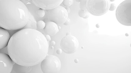 White molecules of varying sizes float gracefully against a soft background, showcasing a calm and minimalist aesthetic with a sense of depth and tranquility