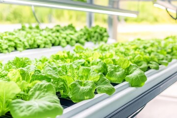 Closeup of hydroponic farming with automated watering systems, hydroponics, smart farming for food production