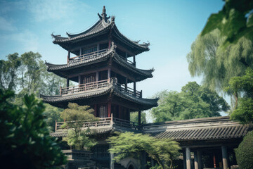 Ancient Pagoda in a Tranquil Garden Setting