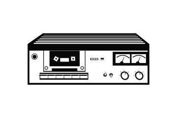 Stereo cassette tape deck icon silhouette, retro design element for music and audio enthusiasts