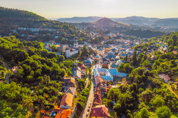 City of Banska Stiavnica with old castle and square,  UNESCO, Slovakia. Old Slovakia mining town of...
