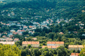 Fototapeta premium Romantic morning scenery of calvary in Banska Stiavnica, UNESCO, Slovakia. Old Slovakia mining town of Banska Stiavnica.