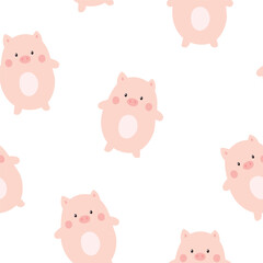 Seamless pattern with cute little pigs. Baby vector illustration on white background. It can be used for wallpapers, wrapping, cards, patterns for clothes and other.