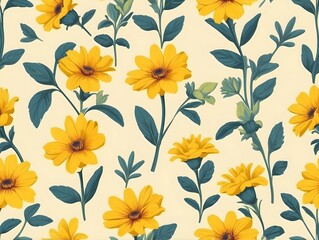 seaamless pattern yellow flowers on yellow background