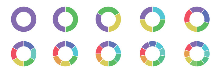 Color wheels. Vector isolated elements.Wheel colour spectrum. Pie diagrams set