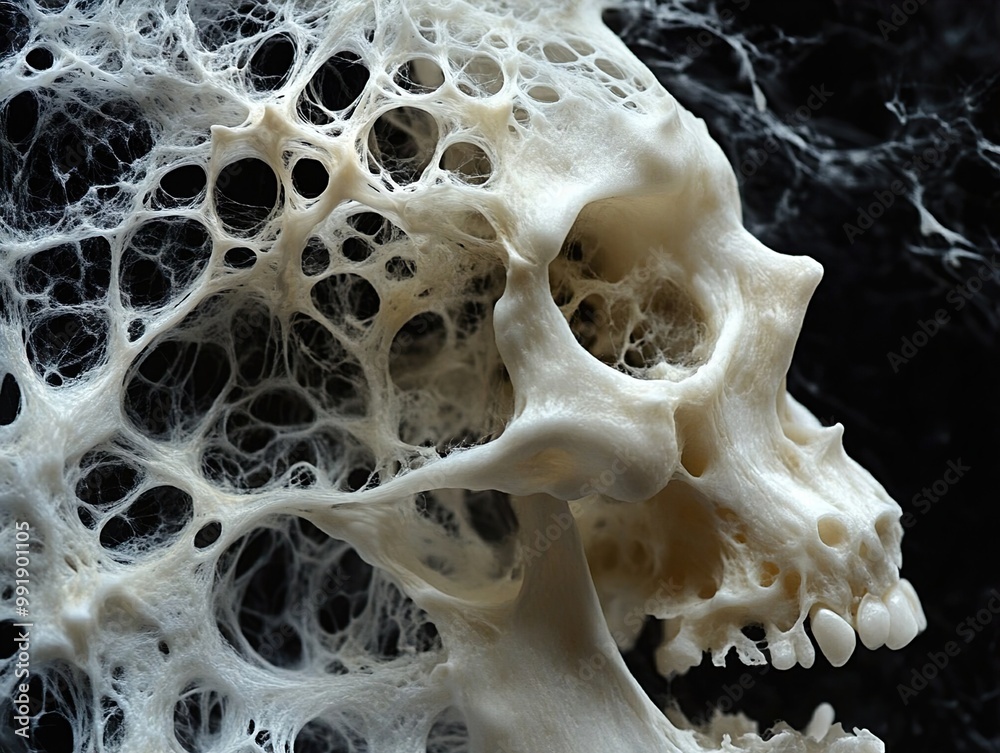 Sticker Human Skull Entangled in a Web of Bone: A Macabre Study of Anatomy