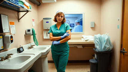 nurse in the utility room of the surgical building
