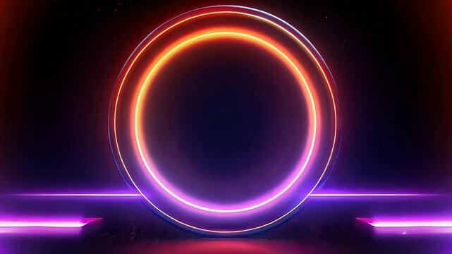 Mesmerizing neon lights with glowing circles and vibrant hues in a futuristic abstract background, 4k footage