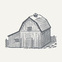 Farm Barn. Vintage woodcut engraving style vector illustration.