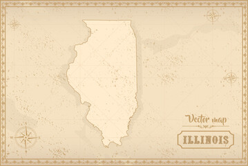 Map of Illinois in the old style, brown graphics in retro fantasy style