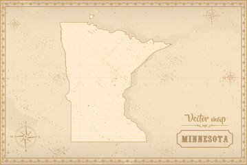 Map of Minnesota in the old style, brown graphics in retro fantasy style