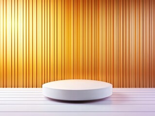 White Pedestal on Wooden Background.