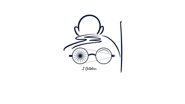 2nd October Gandhi Jayanti Clelebration Greeting Flat Animation
