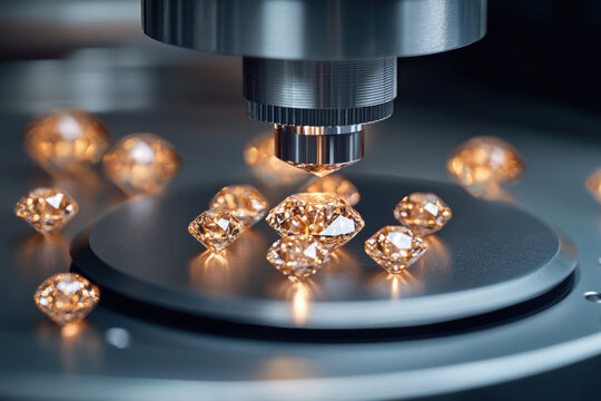 CVD diamond growth process with advanced machinery, where carbon atoms are meticulously deposited onto substrate to create flawless lab-grown diamonds, cutting-edge technology and precision