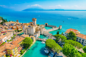 Rocca Scaligera Castle in Sirmione Lake Garda, Italy. Lago di garda