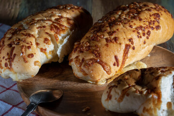 Fresh homemade baked goods on a wooden table
