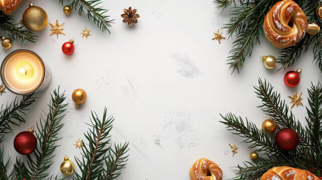 Christmas Arrangement with Candles, Pine Branches, and Festive Decor