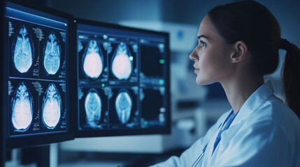 doctor looking at mammogram images on screen, x-rays of the mammary gland